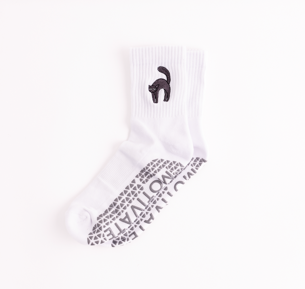 Angry Cat Half-Crew Grip Socks